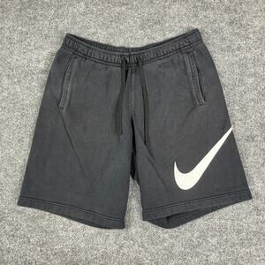 Nike Fleece Shorts Mens Size L Black Drawstring Swoosh Logo Athletic Gym